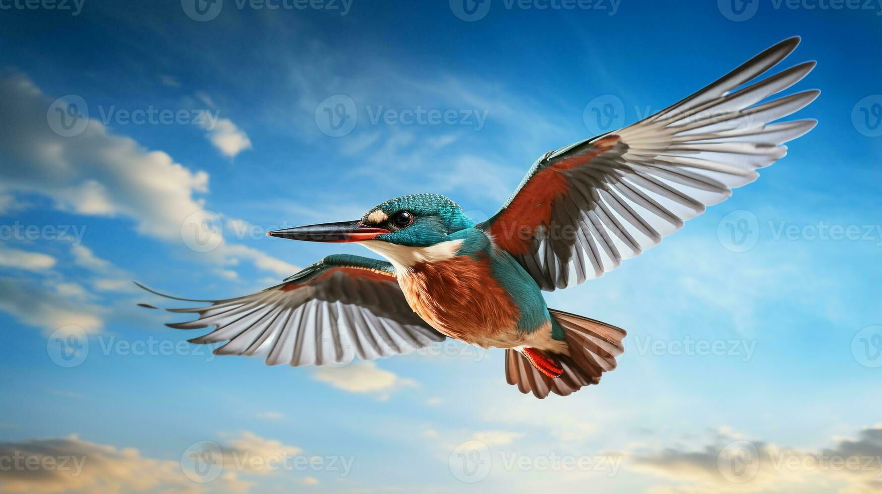 Photo of a Kingfisher under Blue Sky. Generative AI