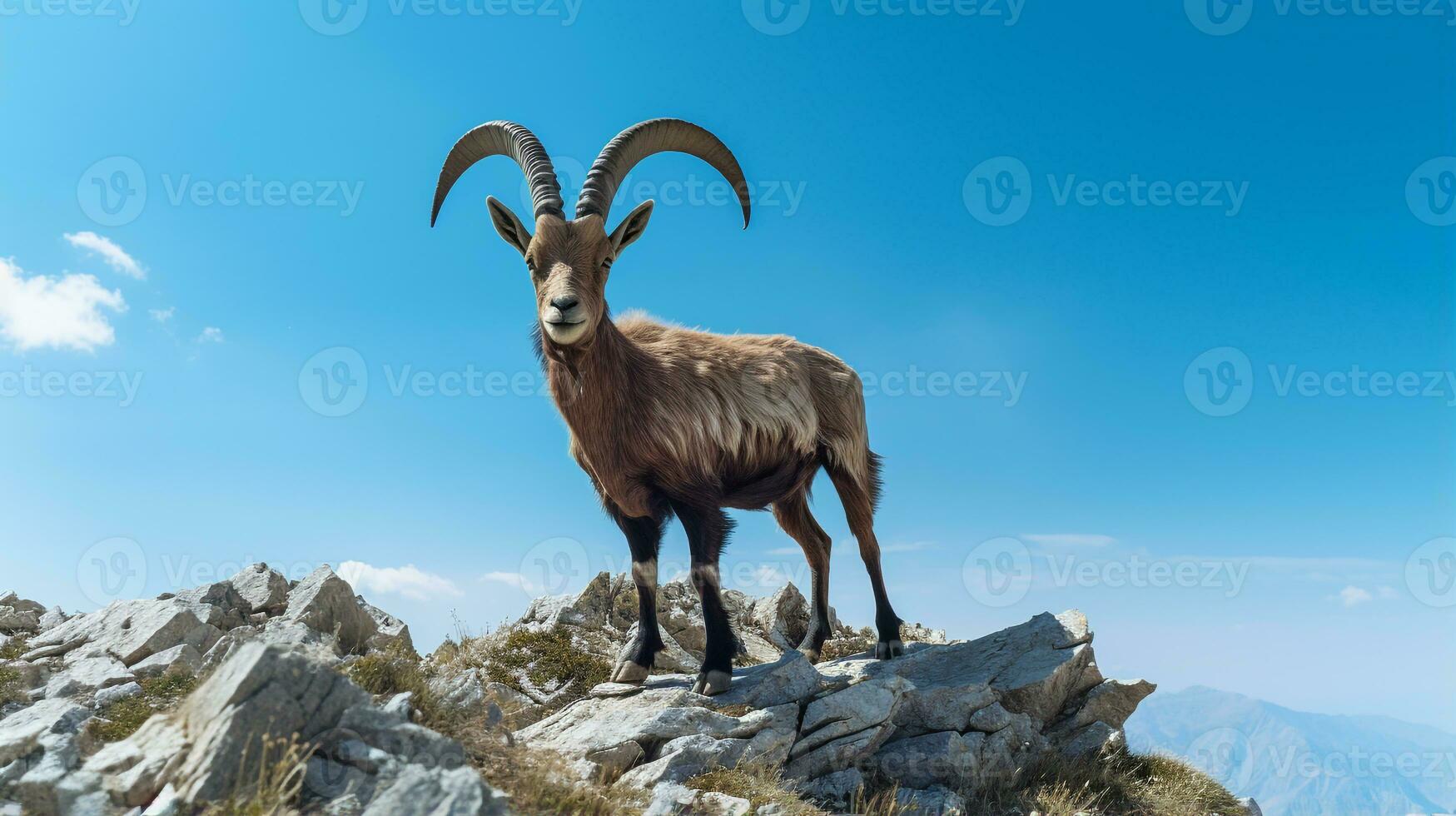 Photo of a Ibex under Blue Sky. Generative AI