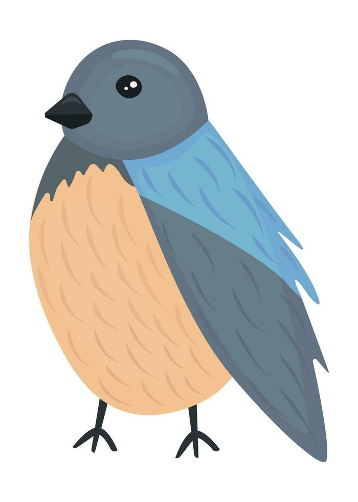 Bird titmouse vector colorful illustration in blue, grey and yellow shades