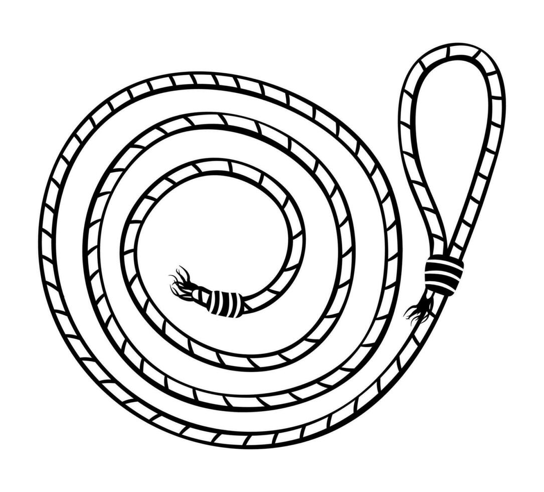 Cowboy rope lasso black and white, vector illustration