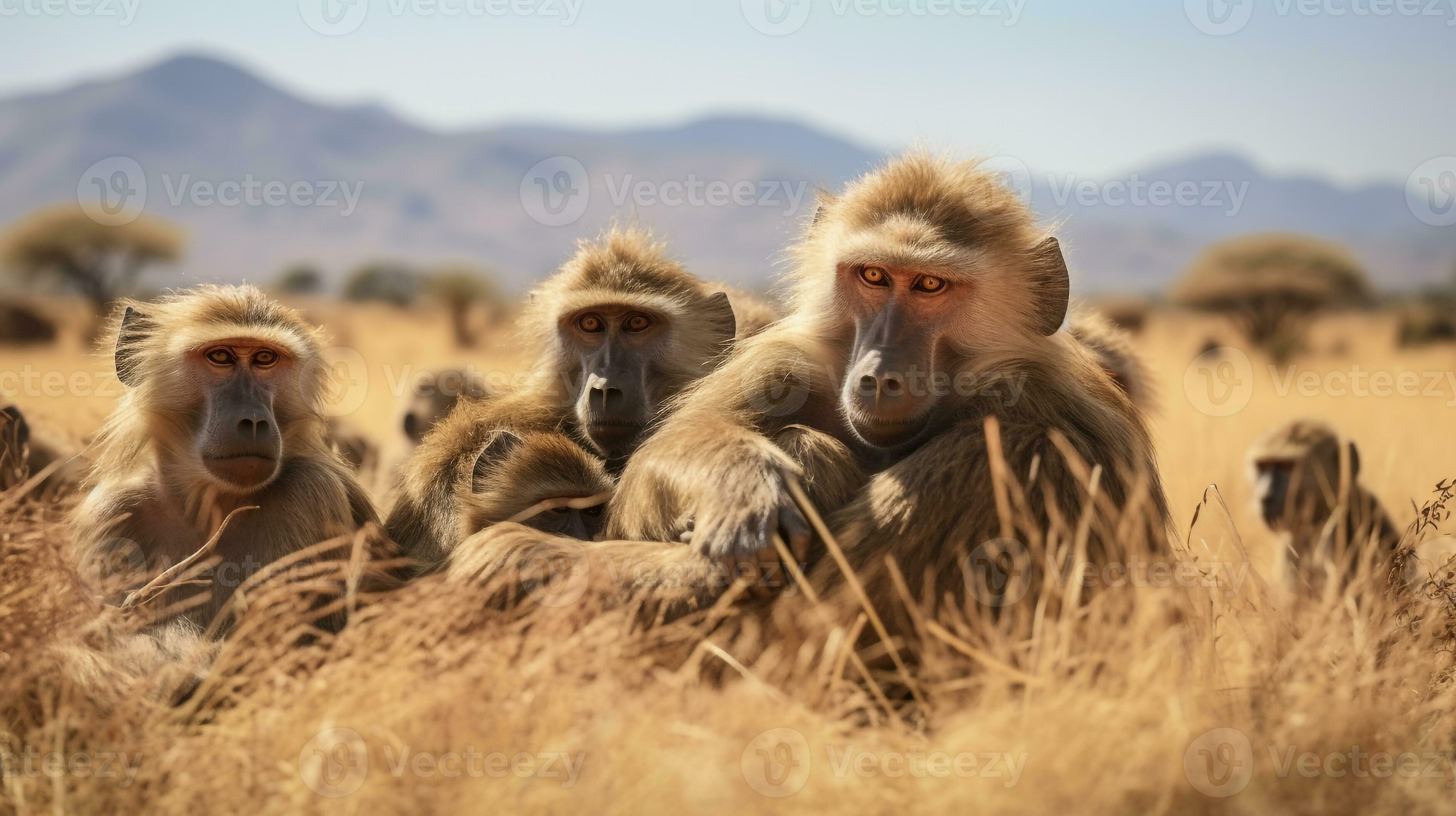 Photo of a herd of Baboon resting in an open area on the Savanna ... Biology Diagrams
