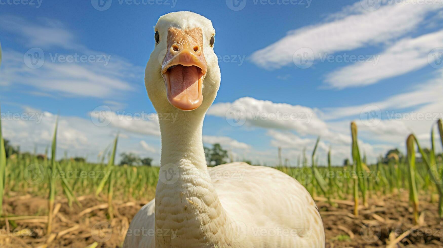 Photo of a Goose in the Farmland. Generative AI