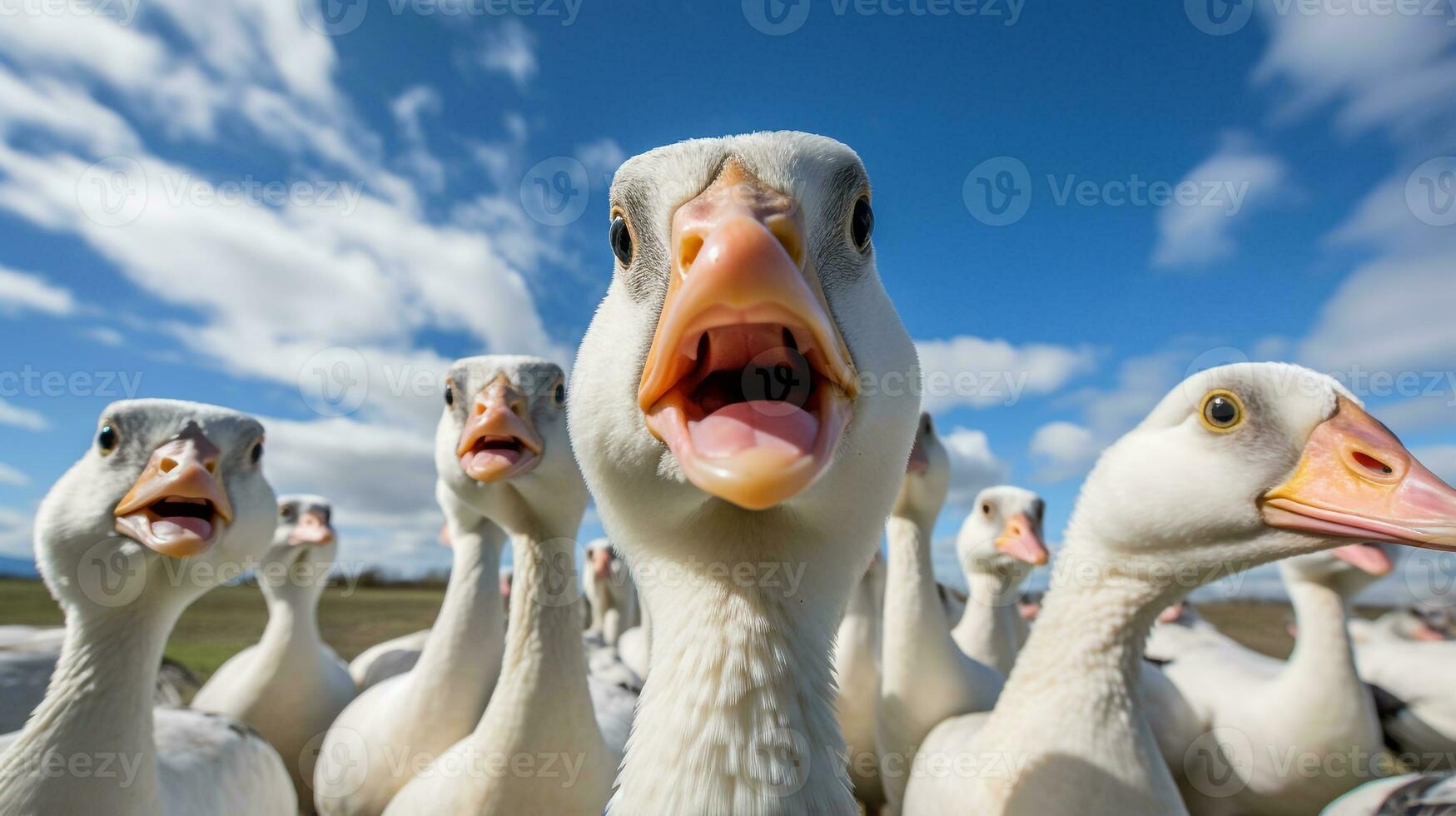 Photo of a Geese in the Farmland. Generative AI