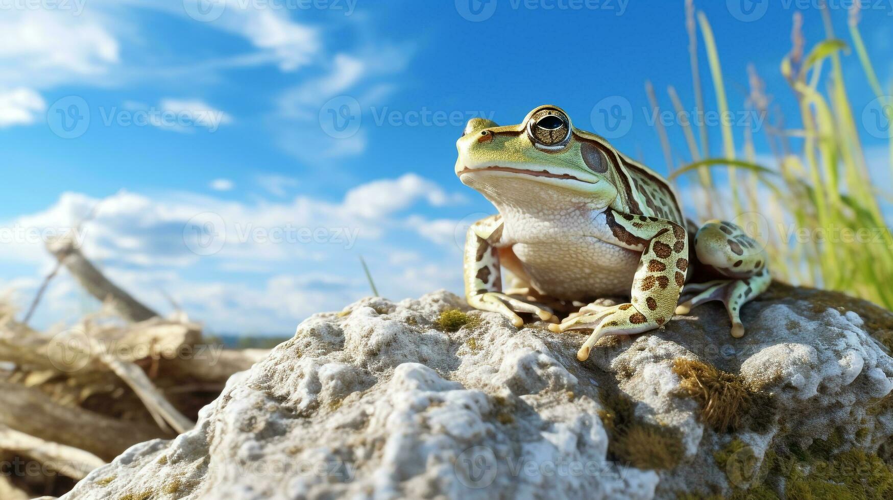 Photo of a Frog under Blue Sky. Generative AI