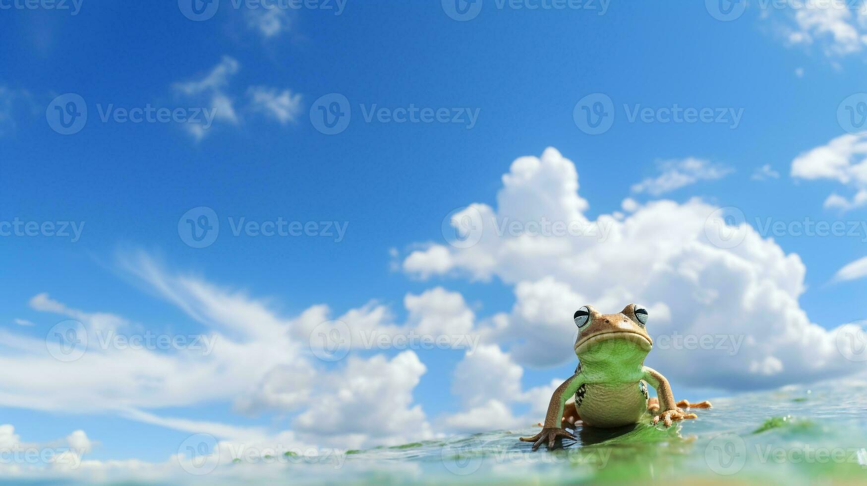 Photo of a Frog under Blue Sky. Generative AI