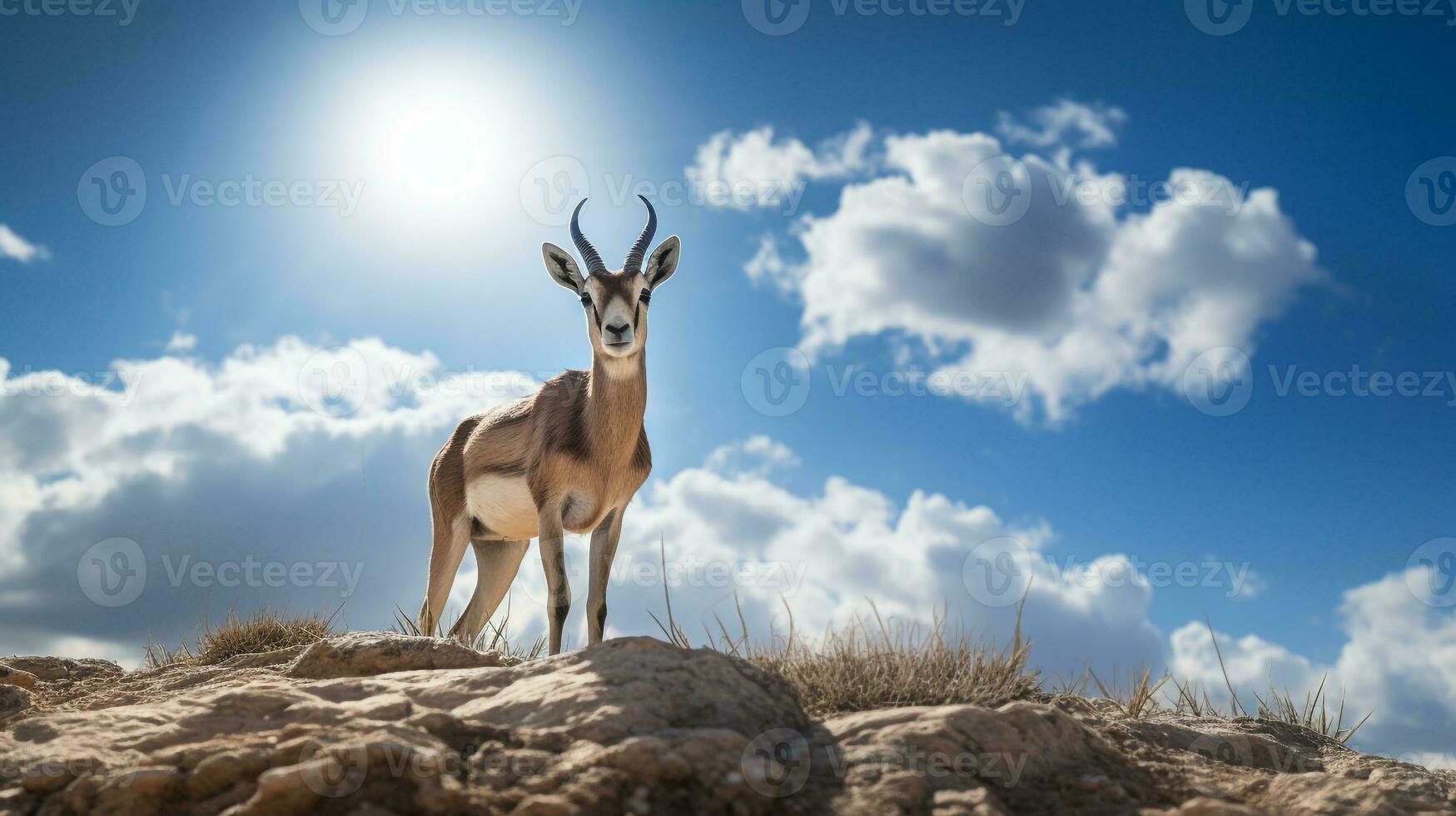 Photo of a Gazelle under Blue Sky. Generative AI