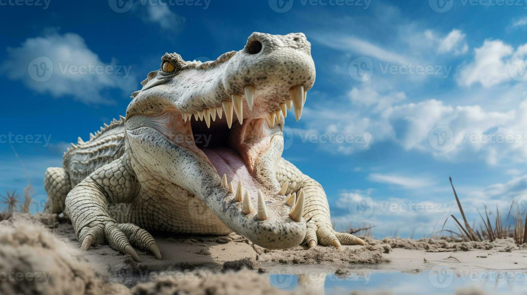 foto de un cocodrilo debajo azul cielo. generativo ai
