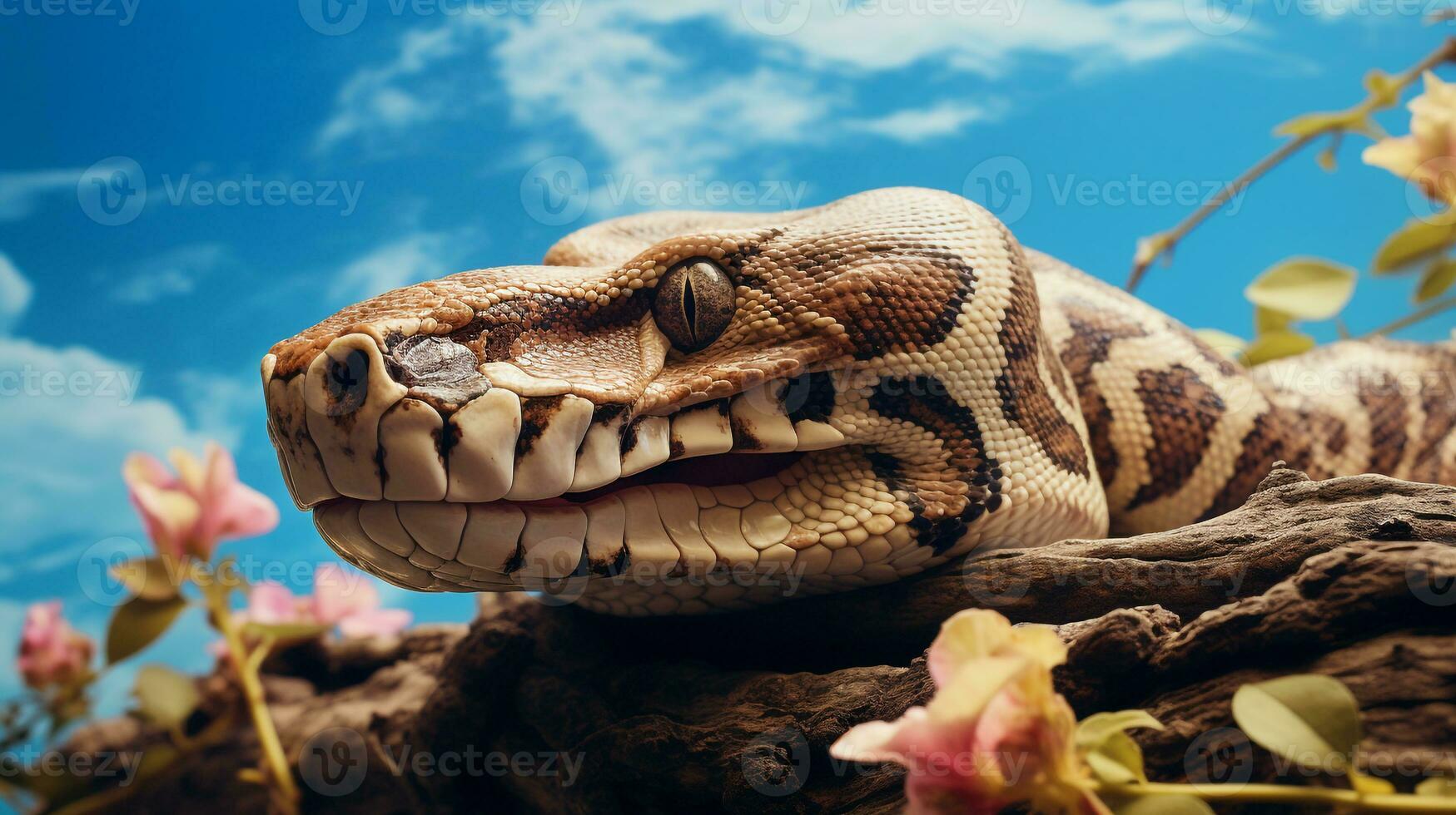 Photo of a Boa Constrictor under Blue Sky. Generative AI