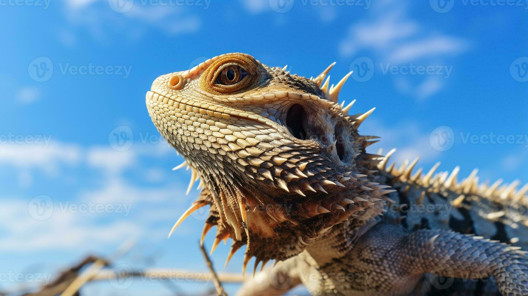 Photo of a Bearded Dragon under Blue Sky. Generative AI