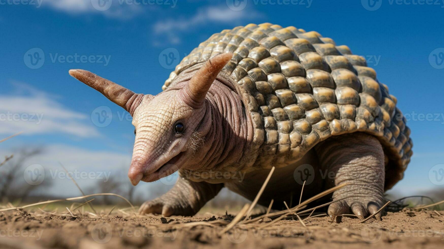 Photo of a Armadillo under Blue Sky. Generative AI