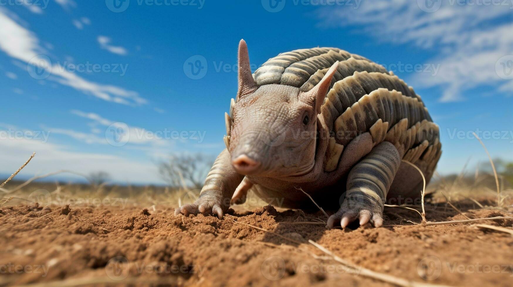 Photo of a Armadillo under Blue Sky. Generative AI