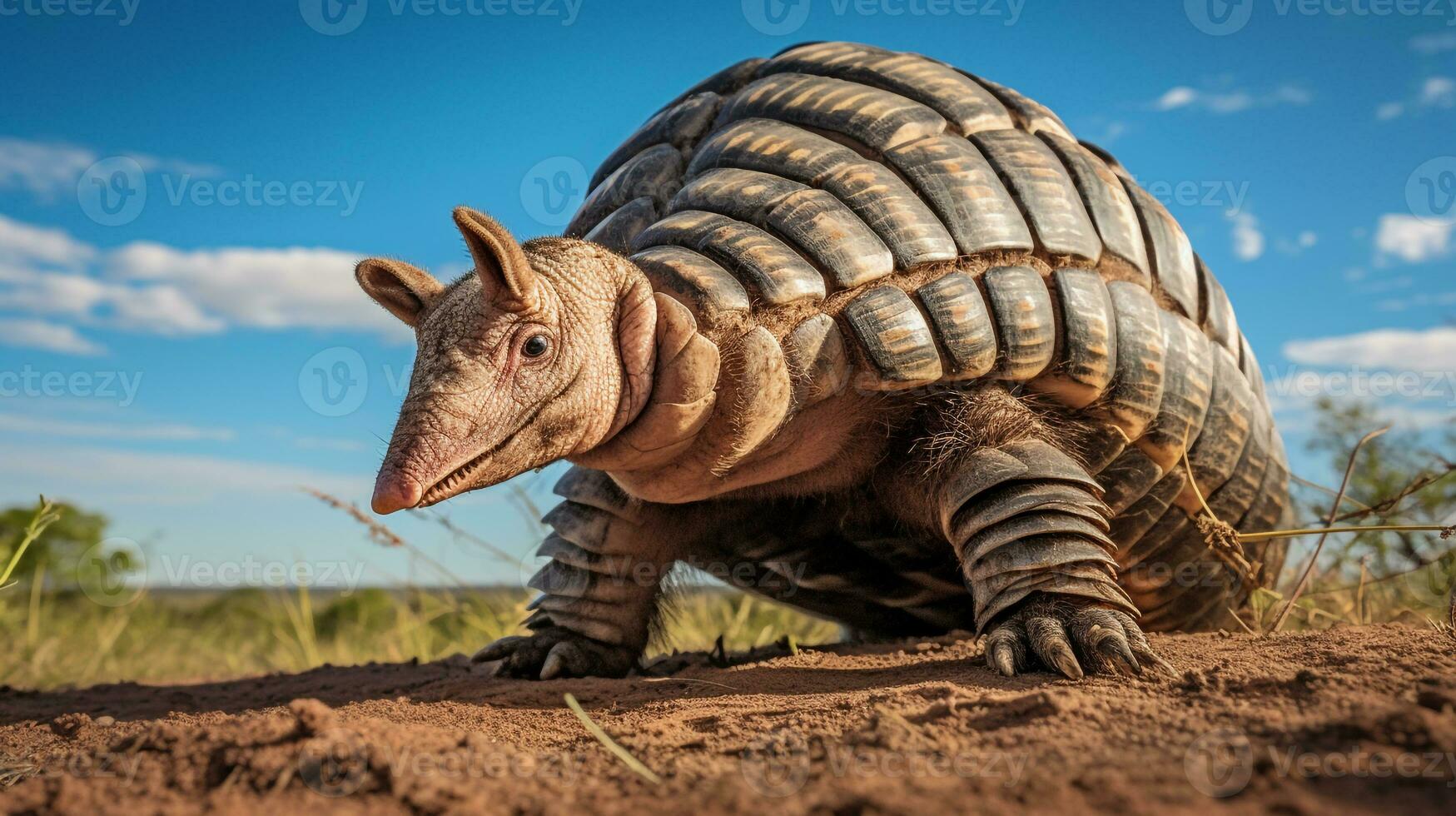 Photo of a Armadillo under Blue Sky. Generative AI