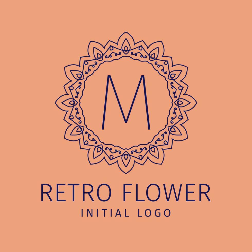 letter M retro flower initial vector logo design