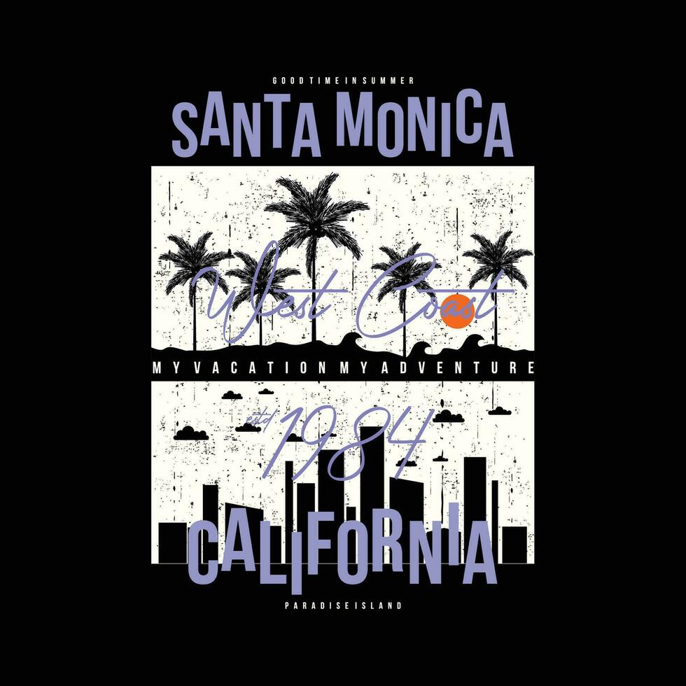 santa monica california tropical sunset, surf rider, long beach, vector t shirt print, typography graphic design, and other use