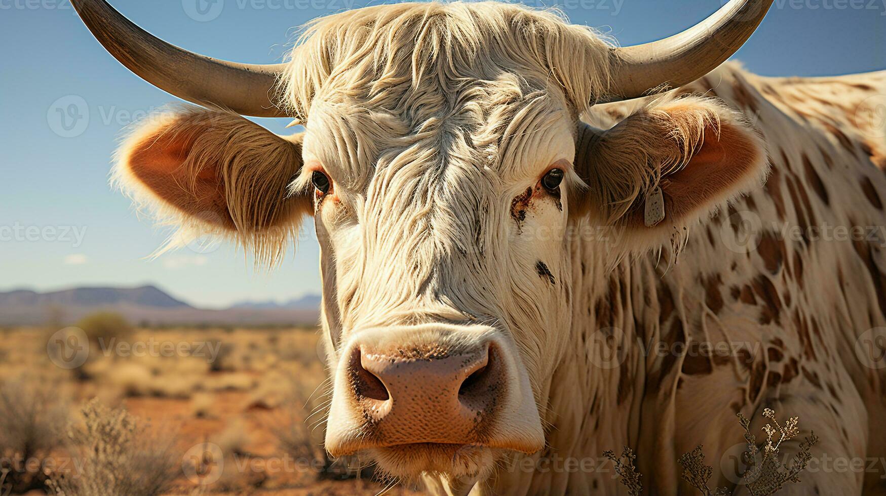 Close-up photo of a Zebu looking any direction. Generative AI