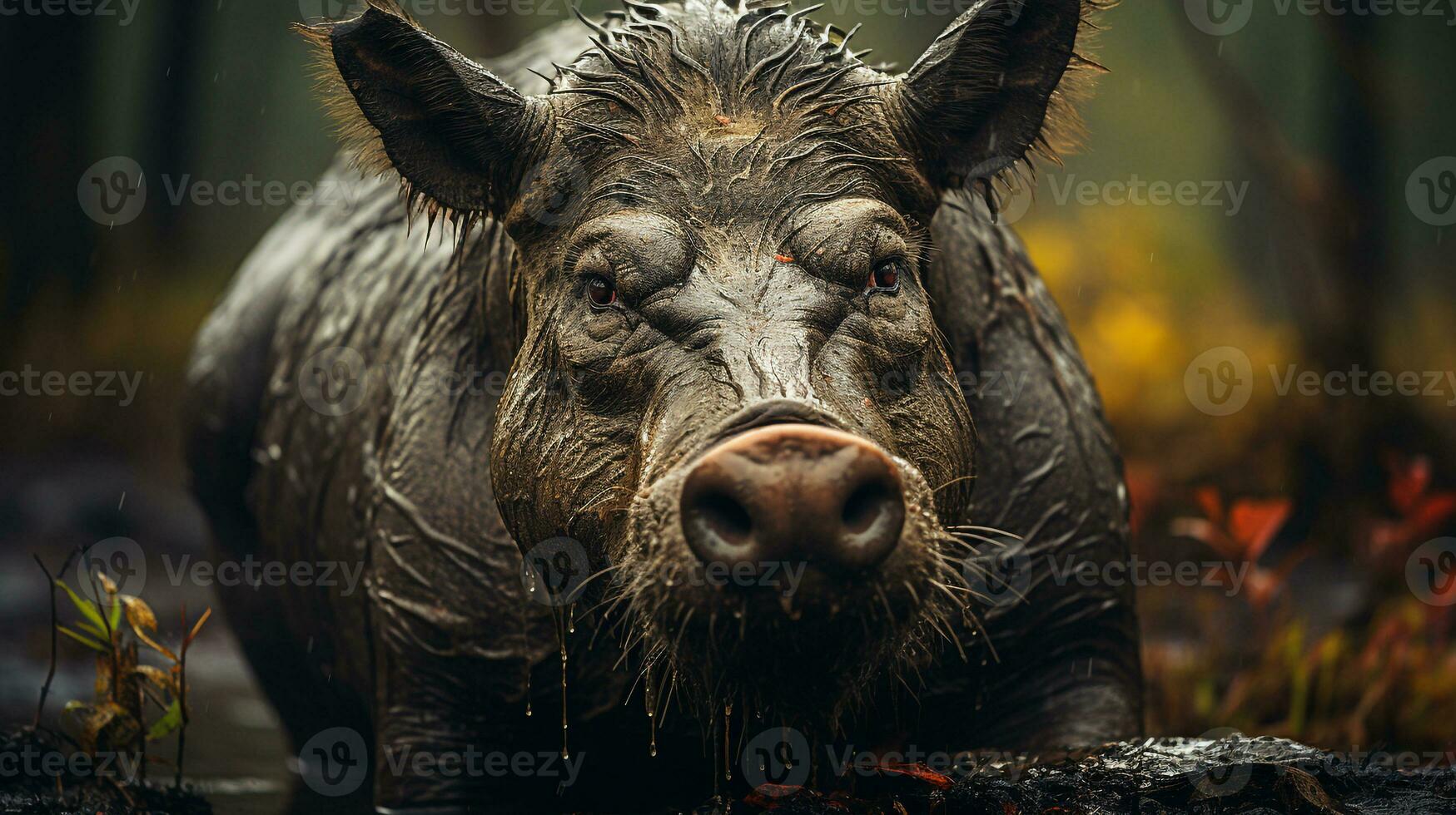 Close-up photo of a Warthog looking any direction on jungle. Generative AI