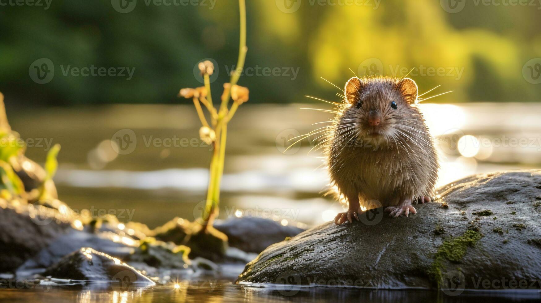 Close-up photo of a Vole looking in their habitat. Generative AI