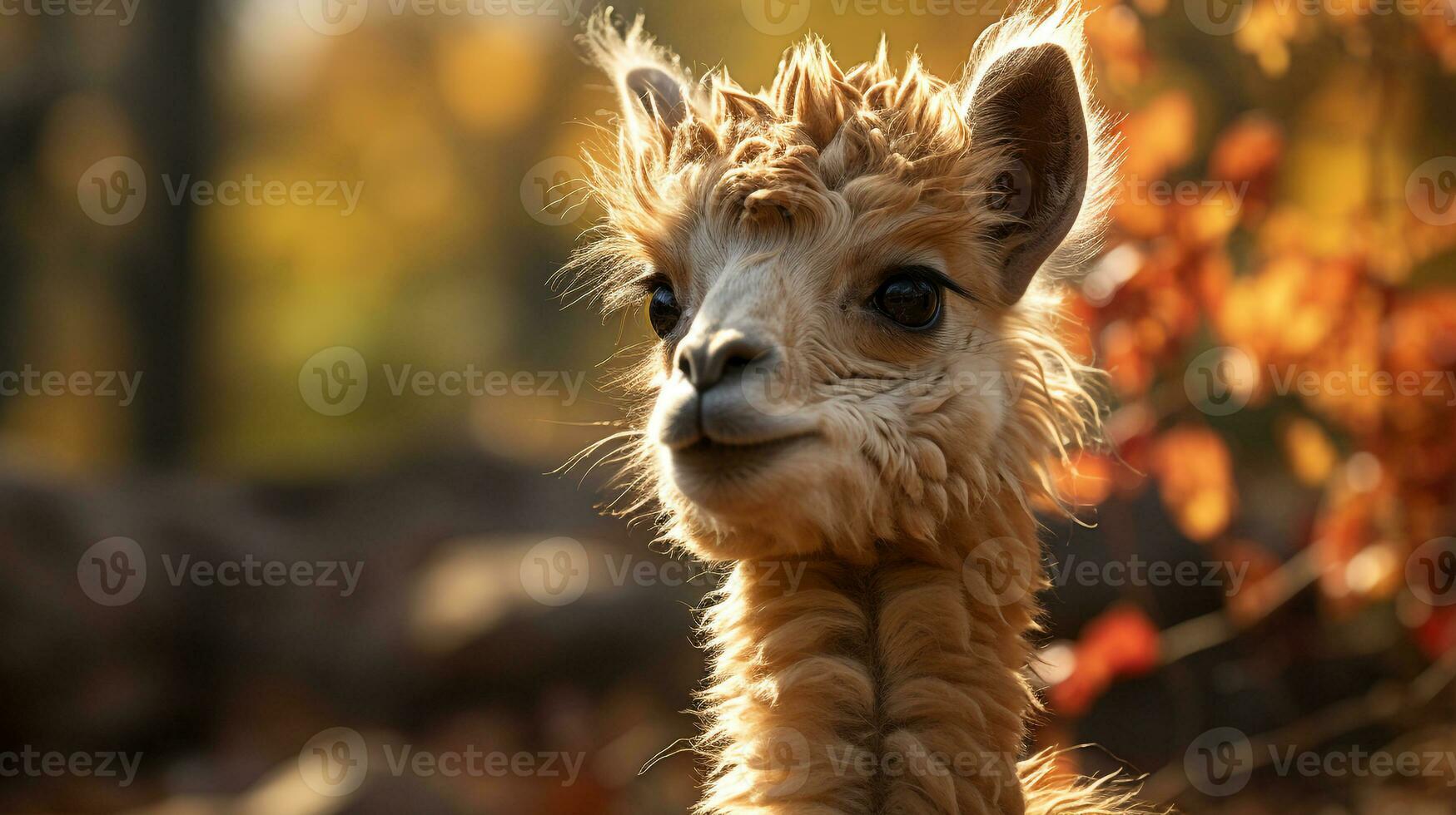 Close-up photo of a Vicuna looking any direction. Generative AI