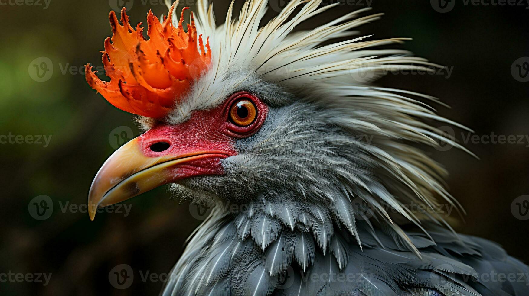 Close-up photo of a Secretary Bird looking any direction on jungle. Generative AI