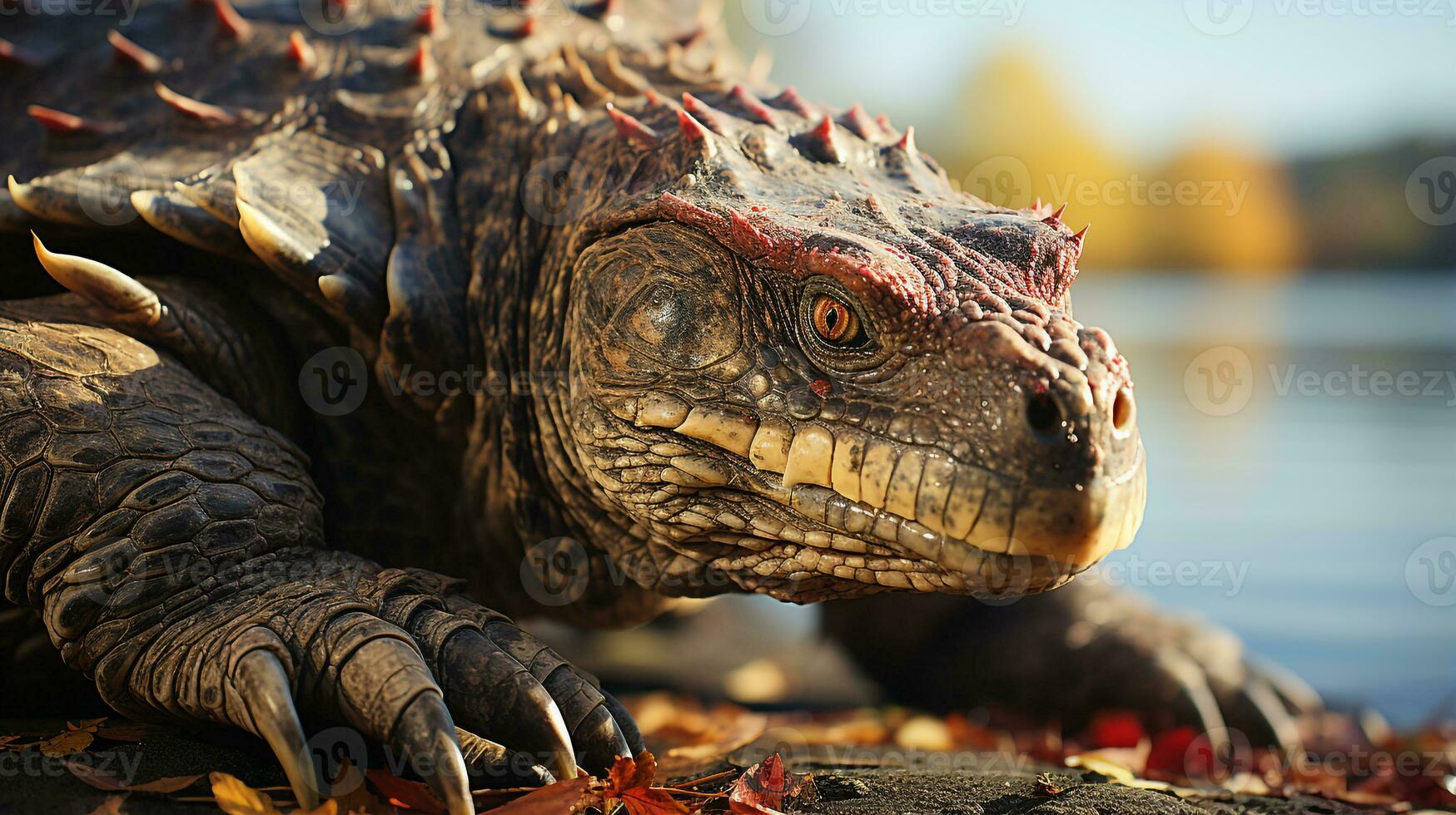 Close-up photo of a Snapping Turtle looking in their habitat. Generative AI