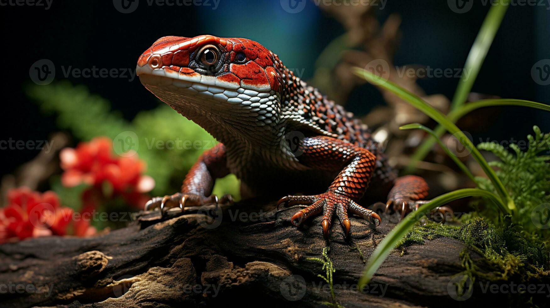 Close-up photo of a Skink looking in their habitat. Generative AI