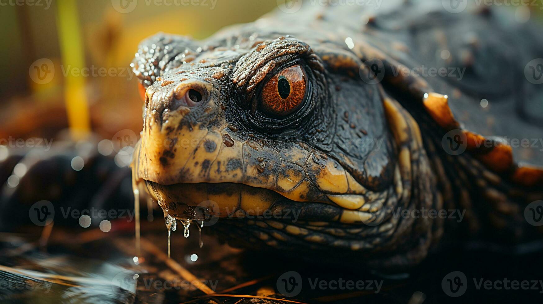 Close-up photo of a Snapping Turtle looking in their habitat. Generative AI