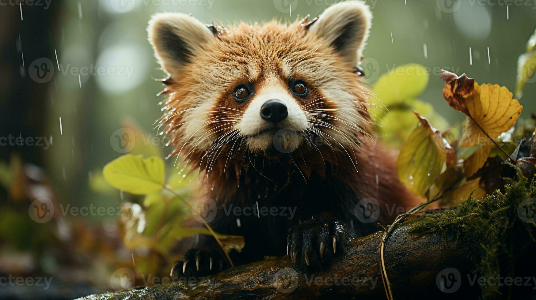 Close-up photo of a Red Panda looking any direction on jungle. Generative AI