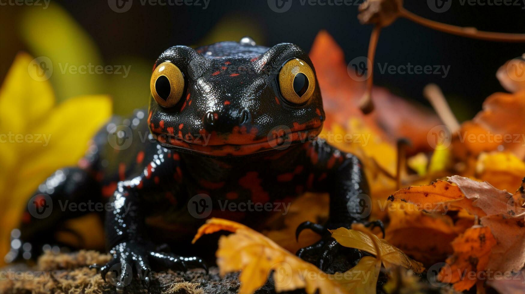 de cerca foto de un salamandra mirando en su hábitat. generativo ai