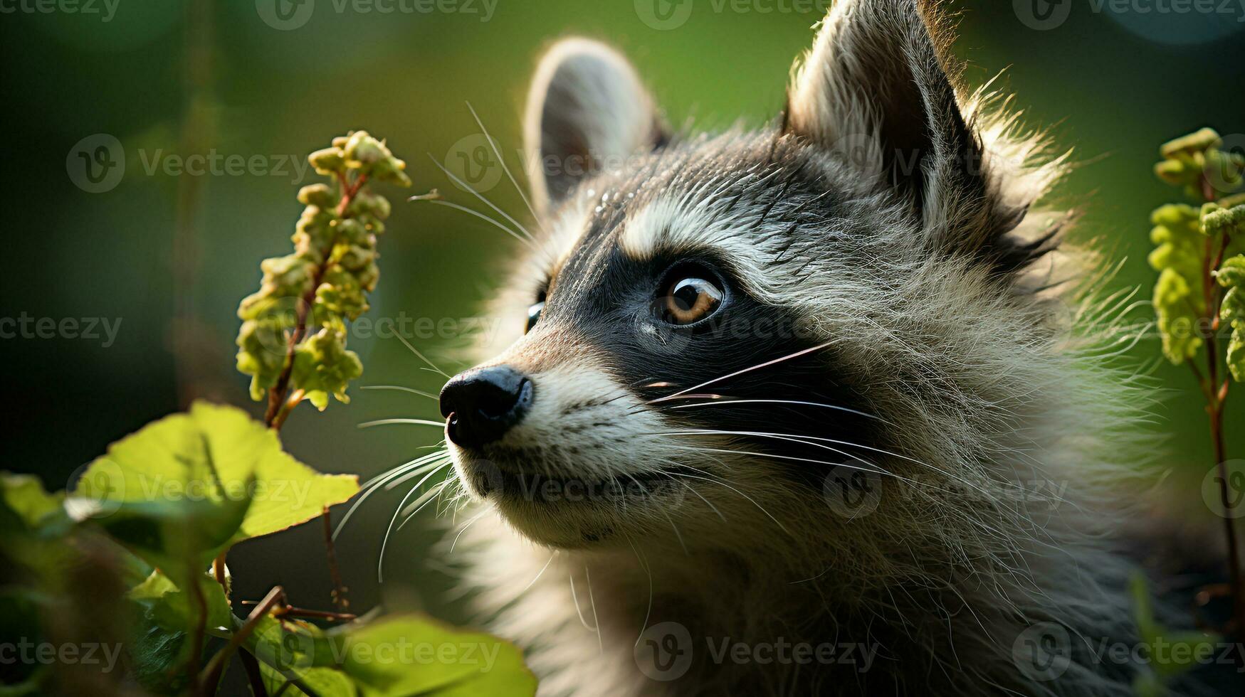 Close-up photo of a Raccoon looking any direction. Generative AI