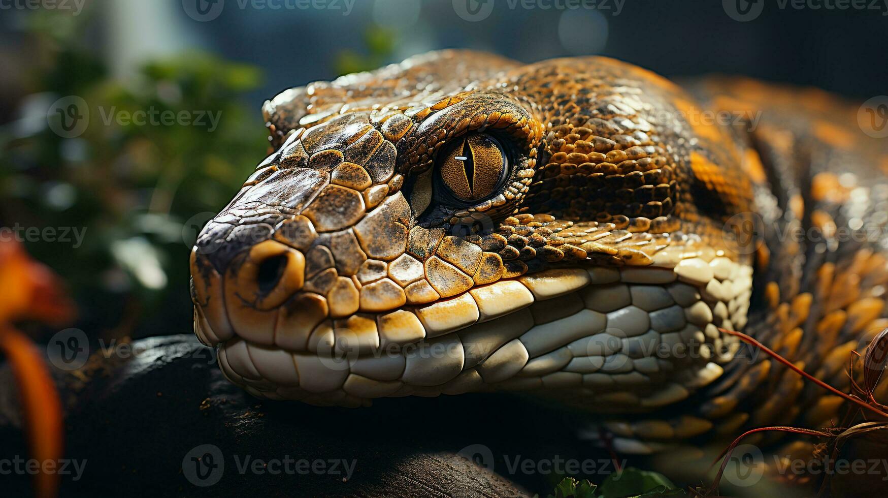 Close-up photo of a Python looking in their habitat. Generative AI