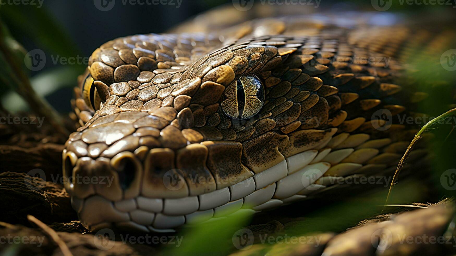 Close-up photo of a Python looking in their habitat. Generative AI