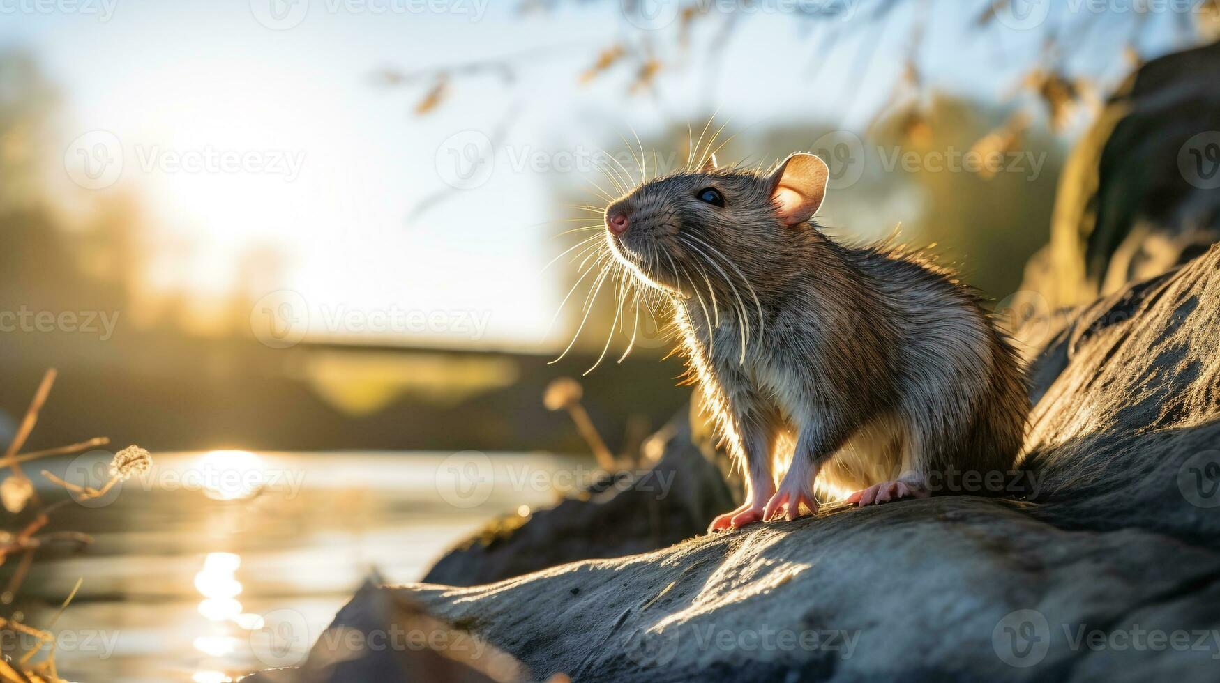 Close-up photo of a Rat looking in their habitat. Generative AI