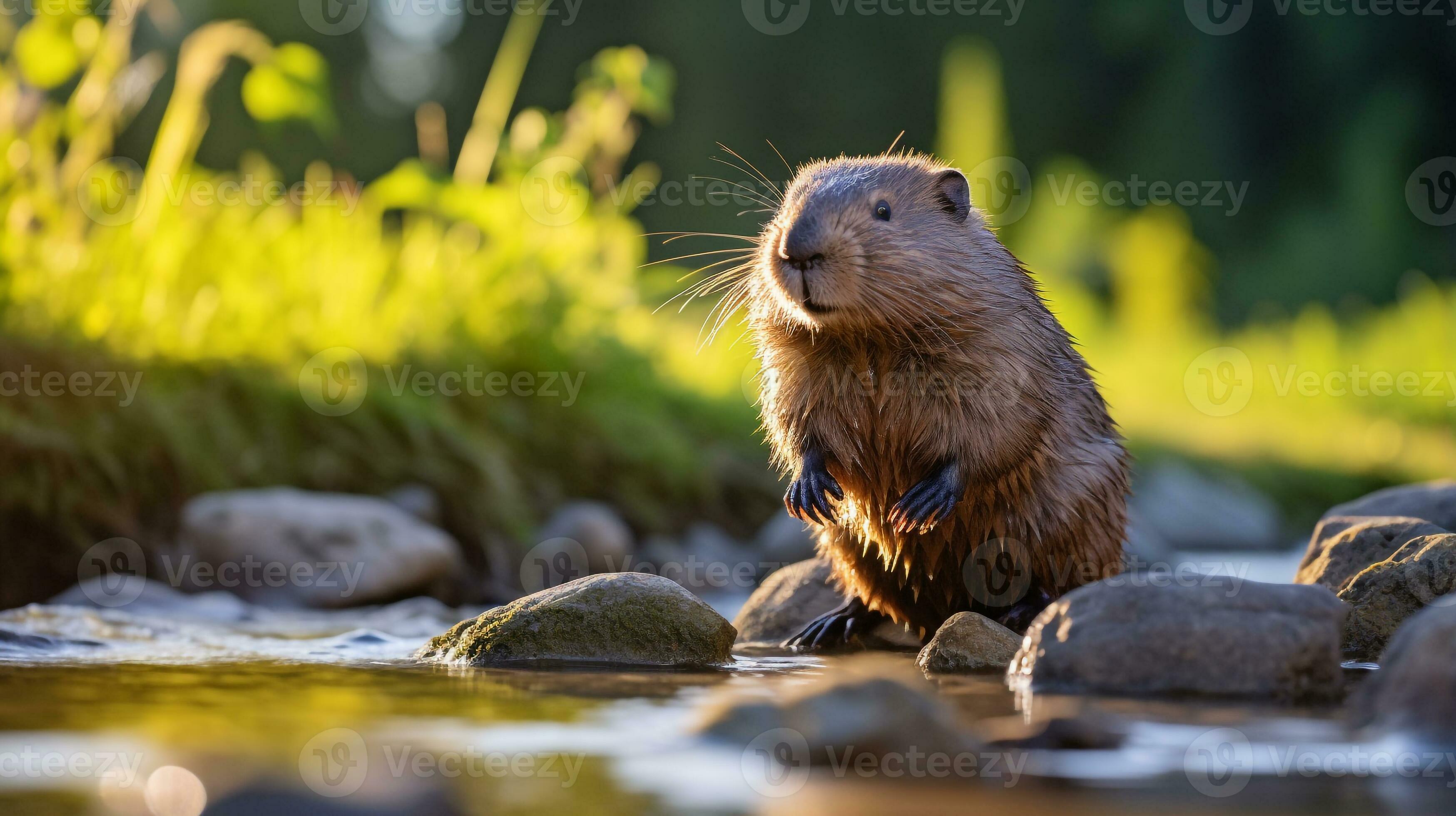 Closeup photo of a Pocket Gopher looking in their habitat. Generative