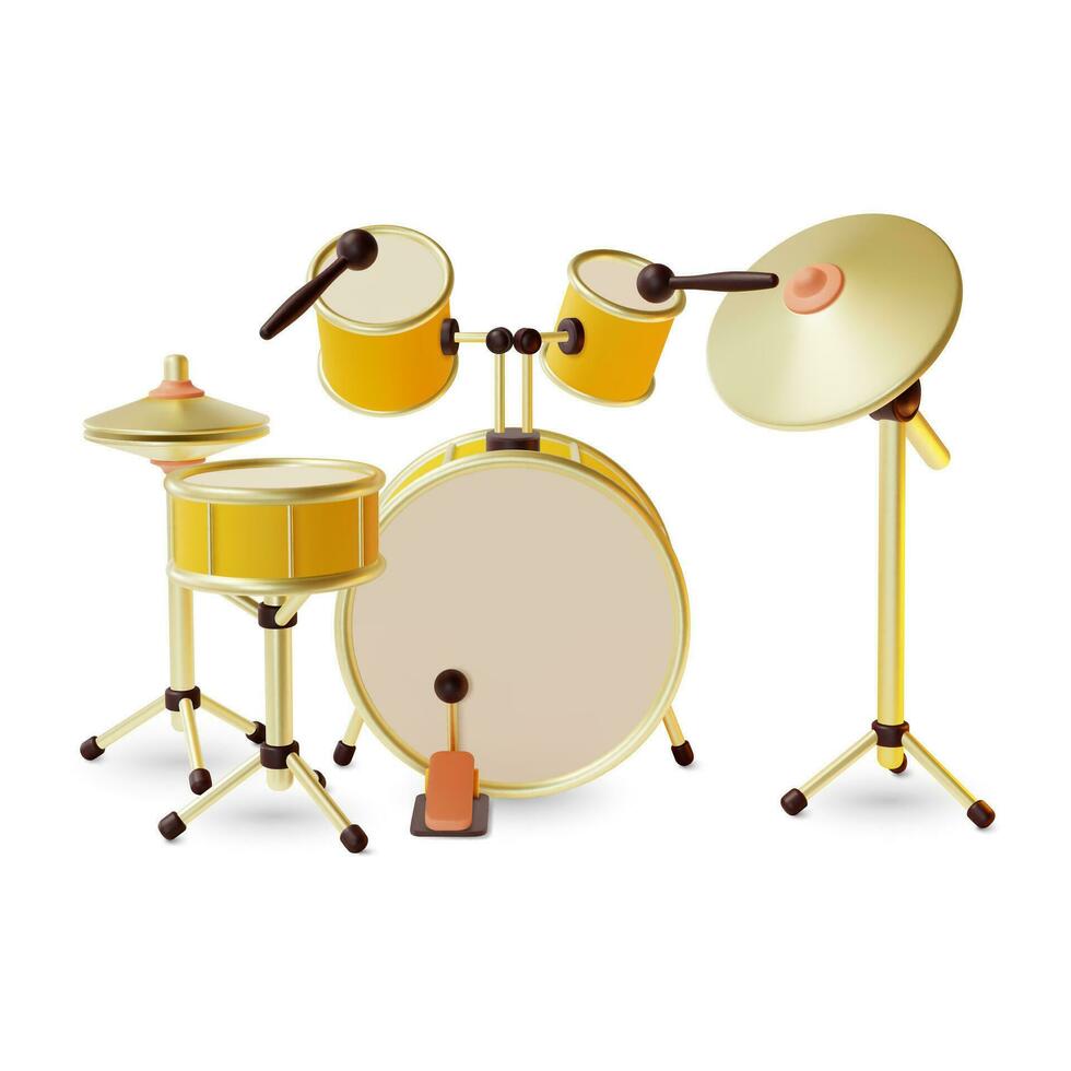 3d Drum Kit Cartoon Style. Vector