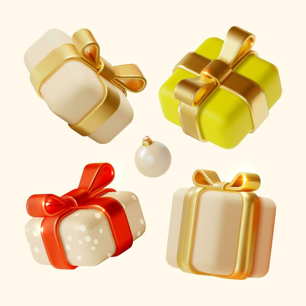 3d alegre Navidad y contento nuevo año concepto antecedentes con diferente tipos Navidad regalo caja dibujos animados estilo. vector