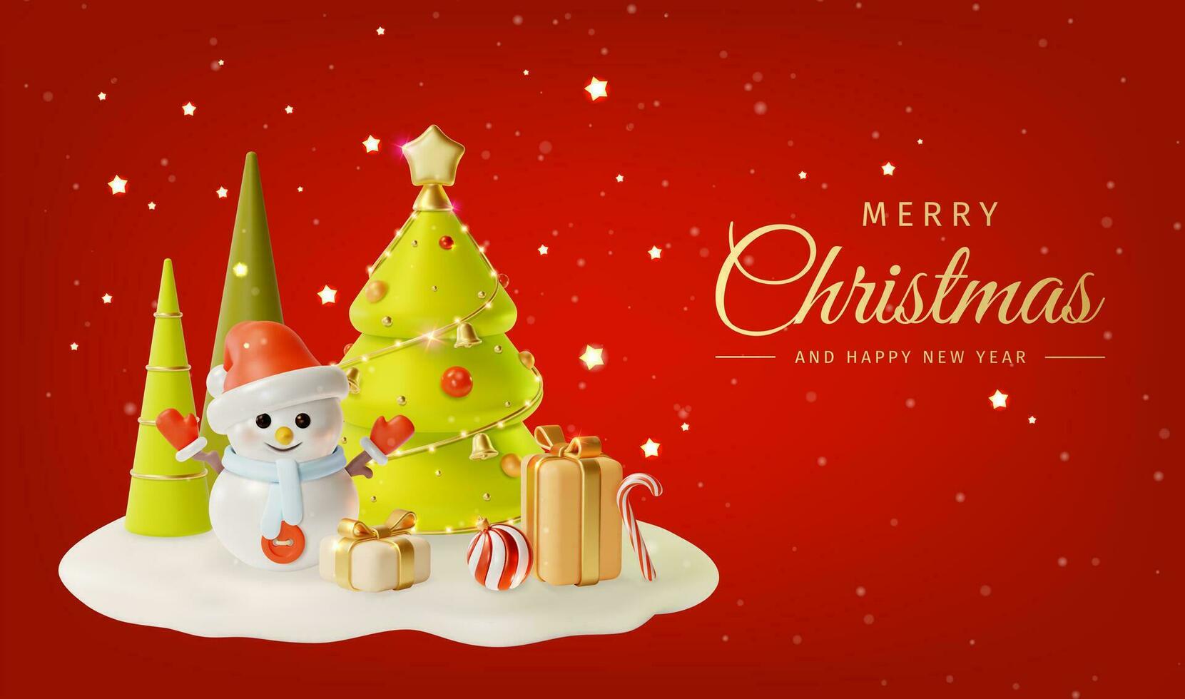3d Merry Christmas and Happy New Year Placard Poster Banner Card Template Cartoon Style. Vector