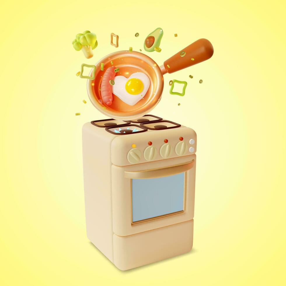 3d Kitchen Cooking and Culinary Concept Cartoon Style. Vector