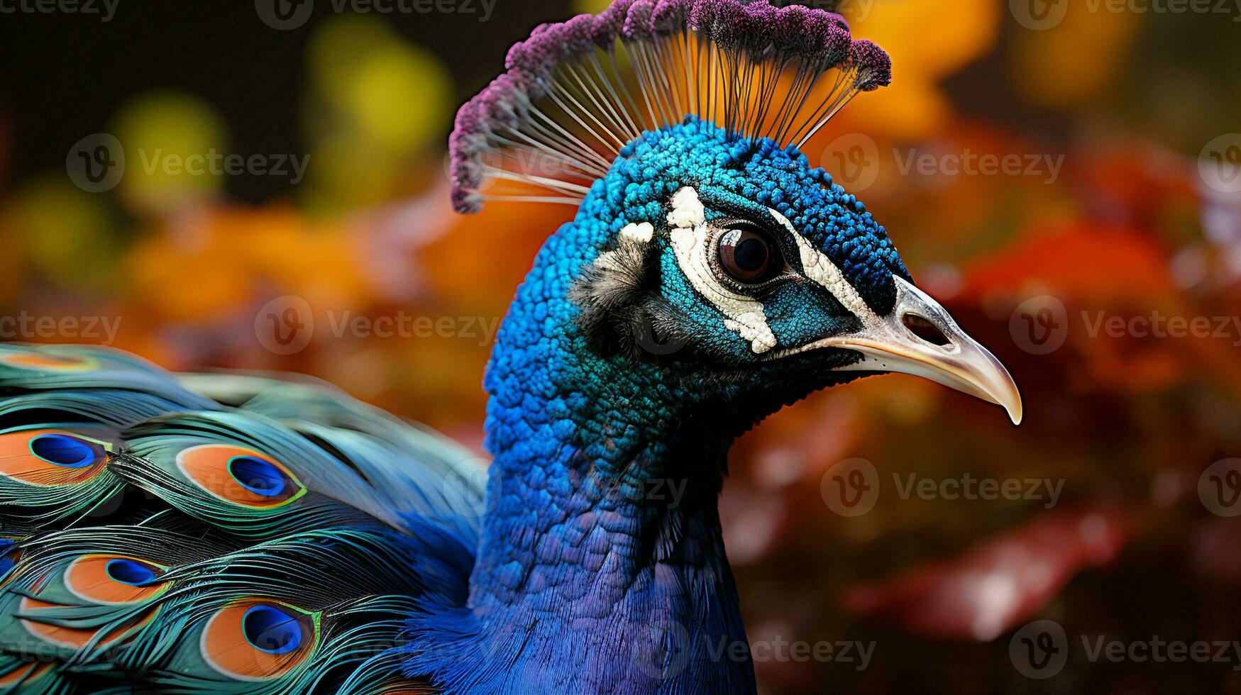 Close-up photo of a Peacock looking any direction. Generative AI