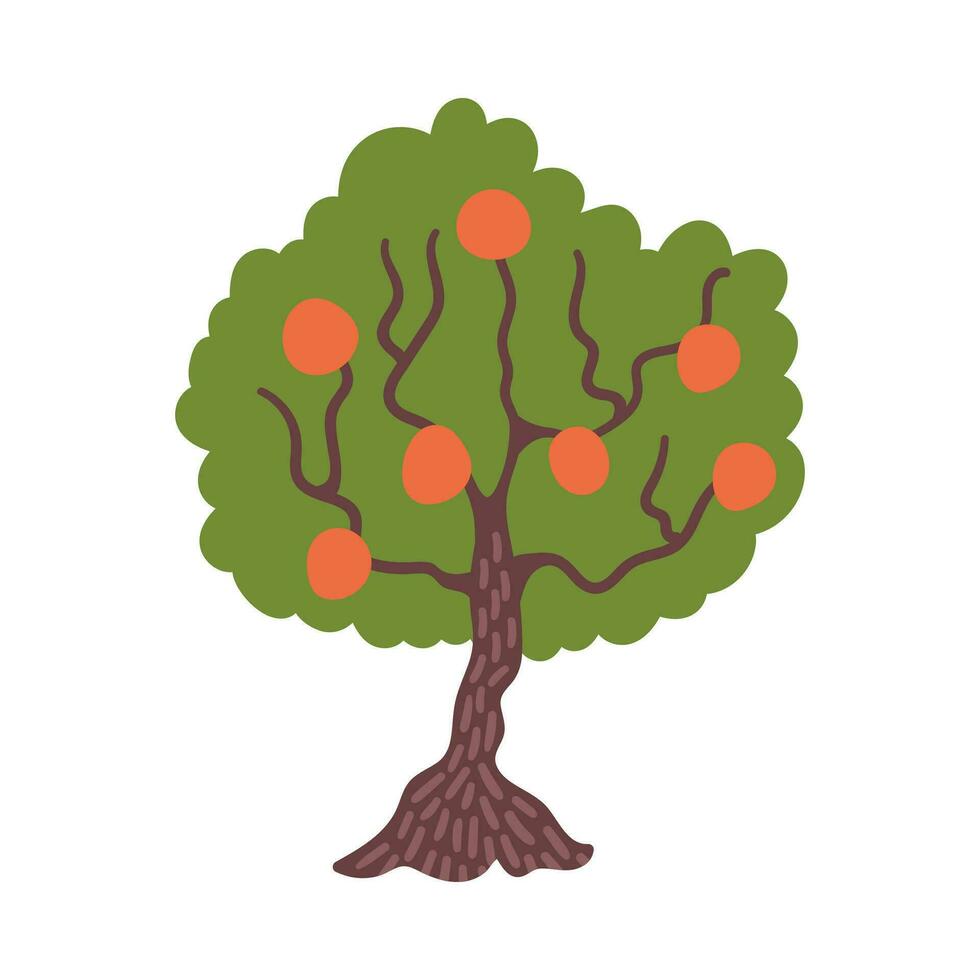 Cartoon Summer Green Tree with Ripe Fruits. Vector