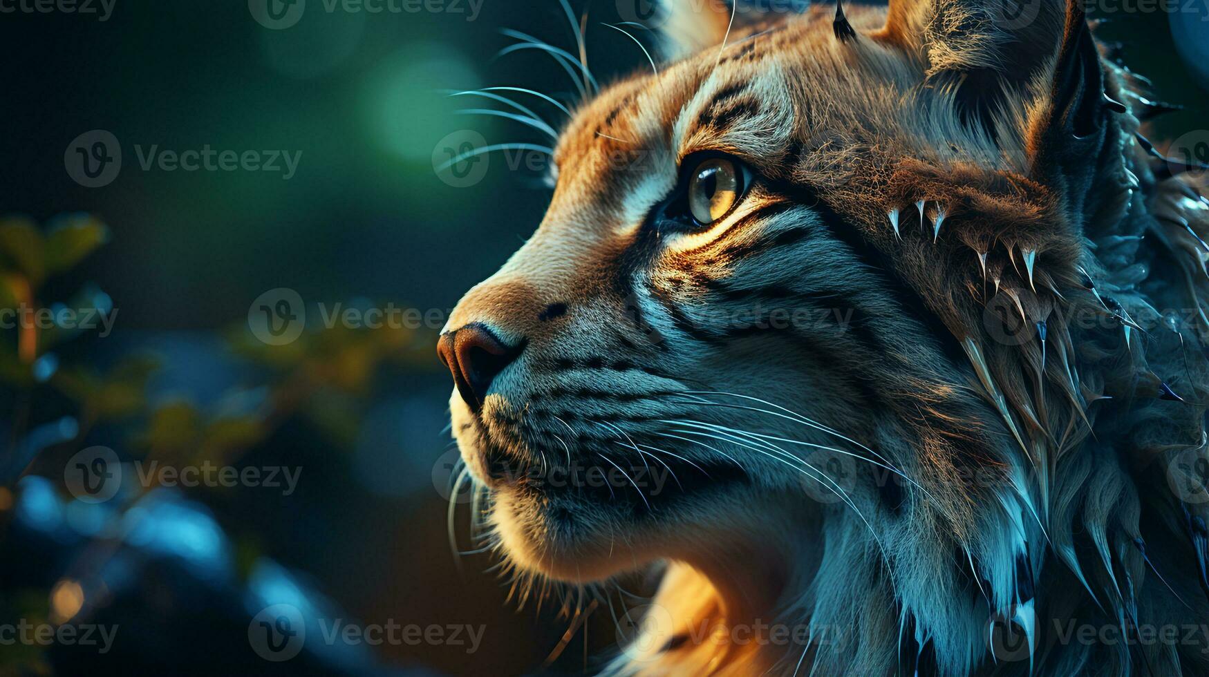 Close-up photo of a Lynx looking any direction on jungle. Generative AI