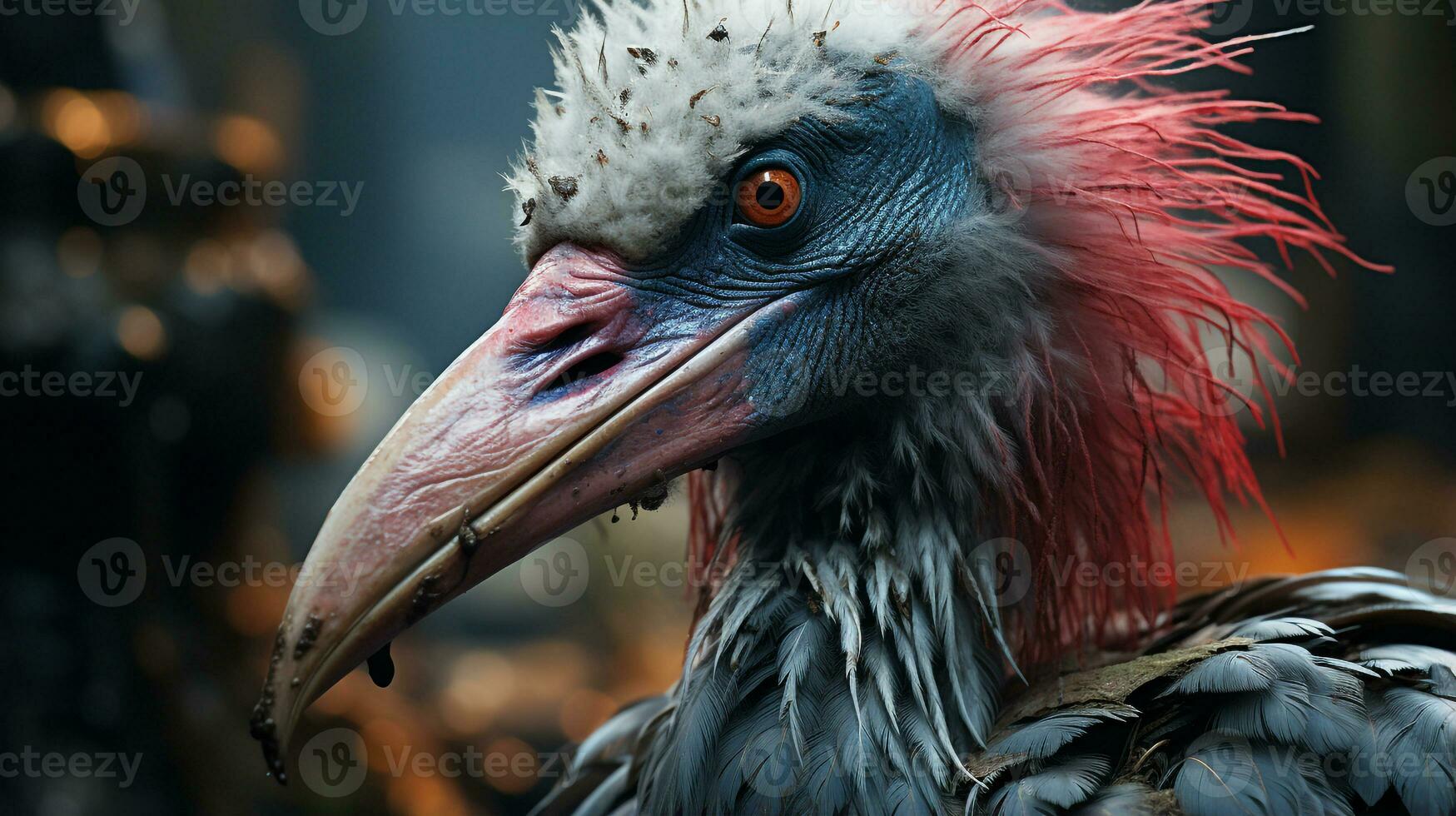 Close-up photo of a Marabou Stork looking any direction on jungle. Generative AI