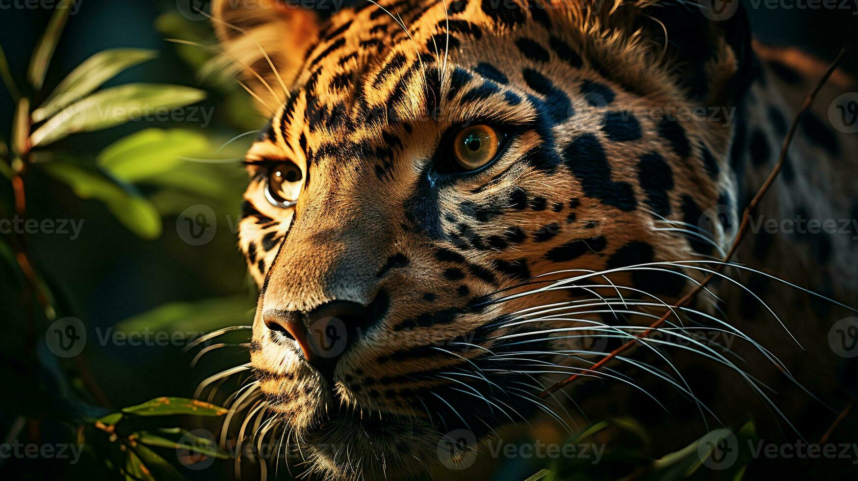 Close-up photo of a Leopard looking any direction on jungle. Generative AI