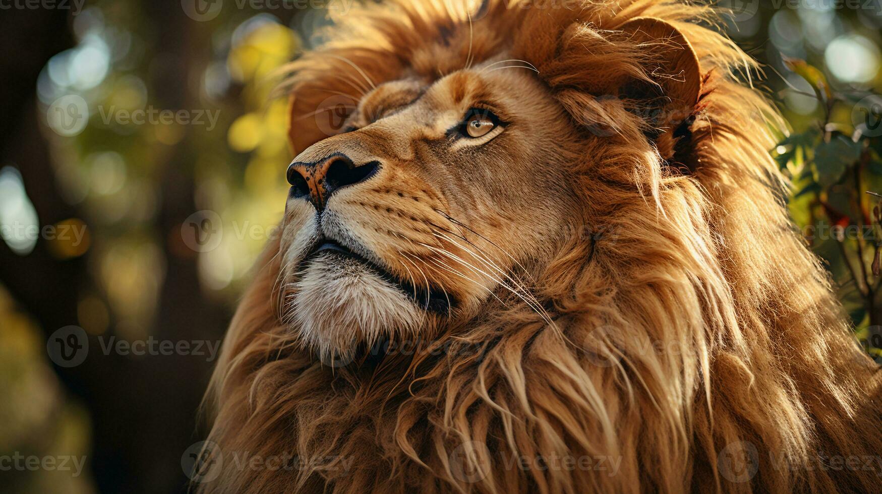 Close-up photo of a Lion looking any direction on jungle. Generative AI