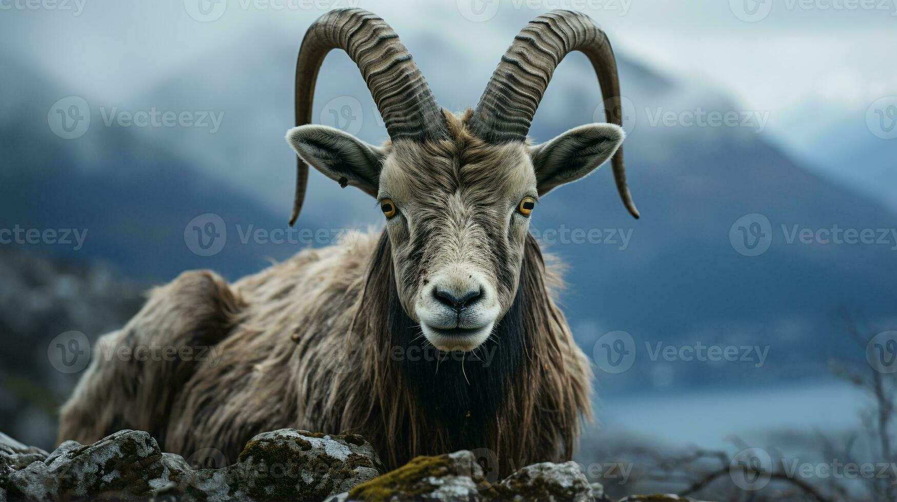 Close-up photo of a Ibex looking any direction. Generative AI