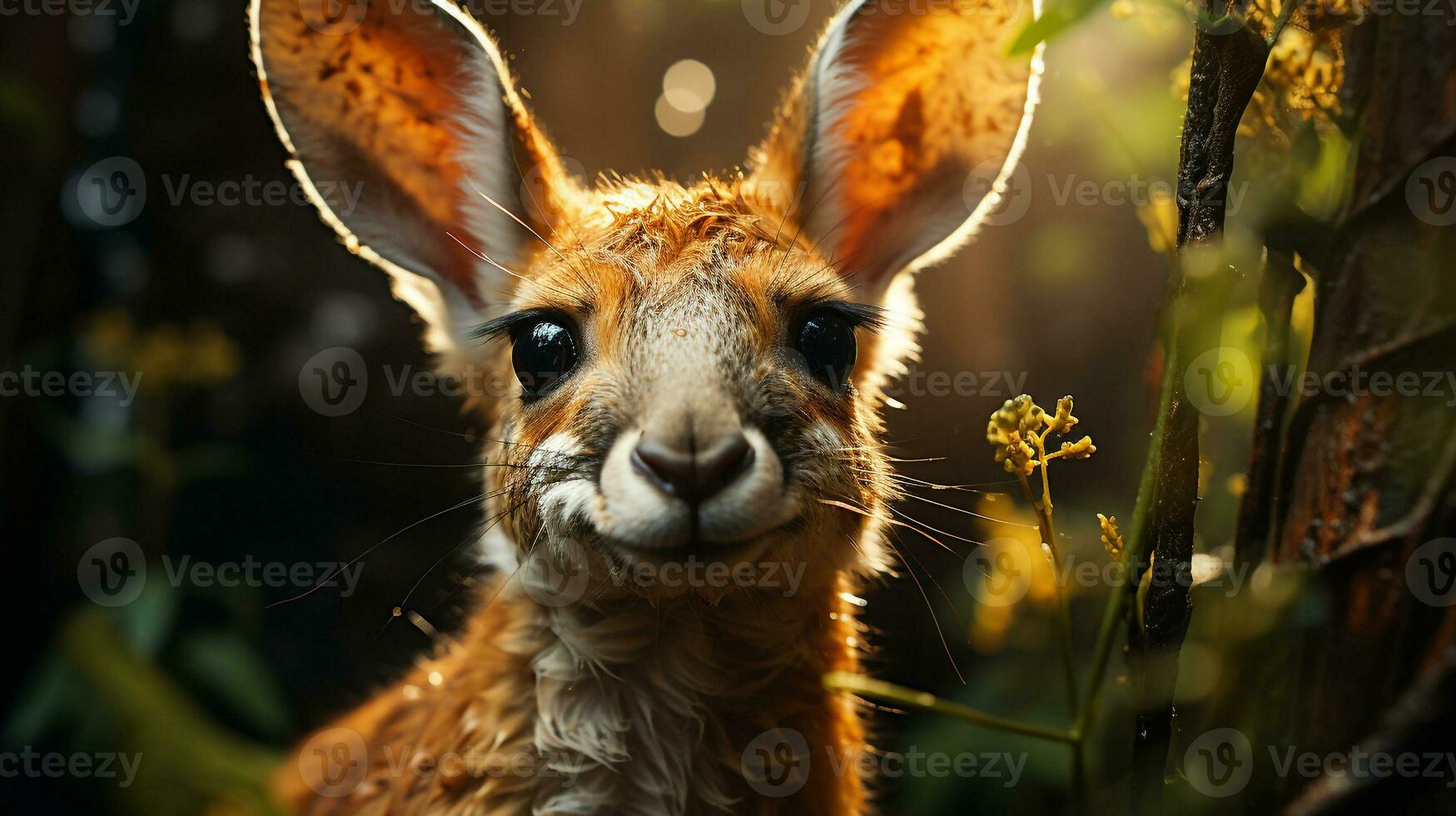 Close-up photo of a Kangaroo looking any direction on jungle. Generative AI