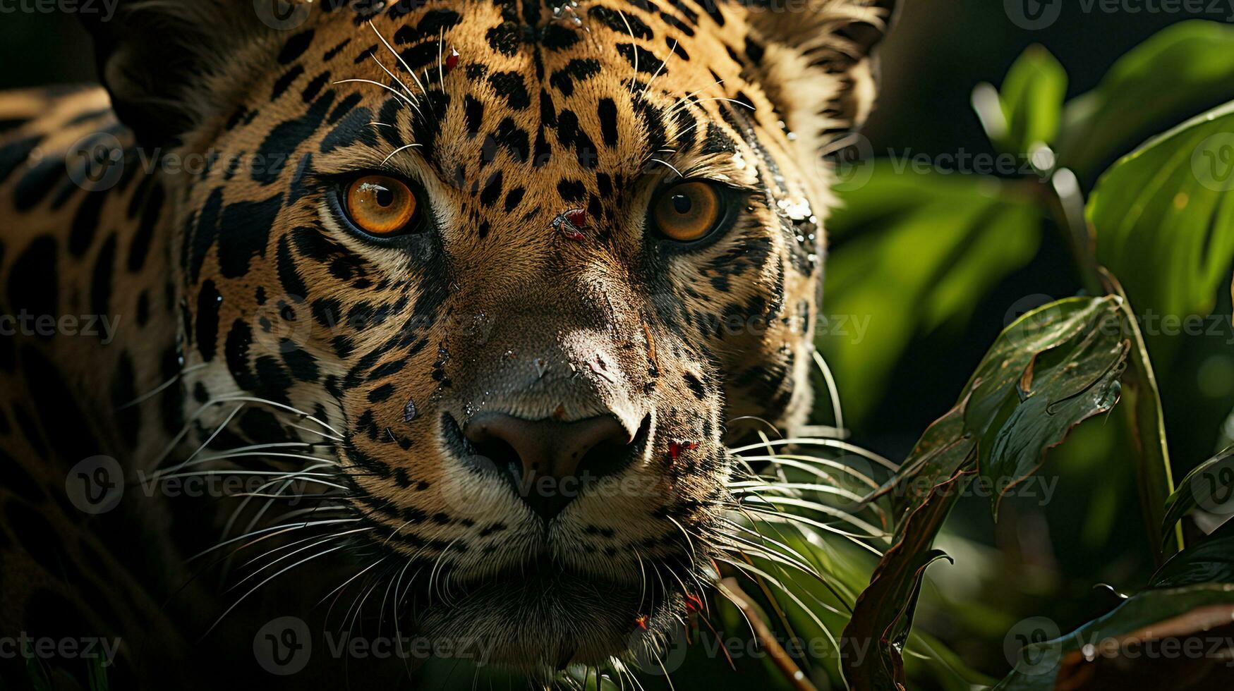 de cerca foto de un jaguar mirando ninguna dirección en selva. generativo ai