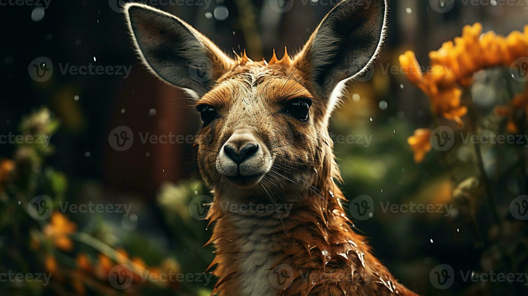 Close-up photo of a Kangaroo looking any direction on jungle. Generative AI