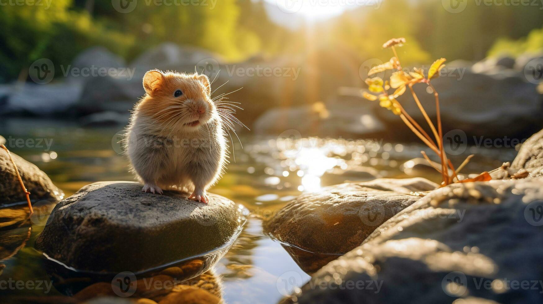 Close-up photo of a Hamster looking in their habitat. Generative AI