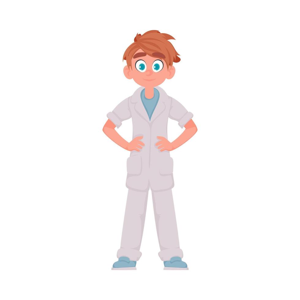 A cartoon boy in a white lab coat vector