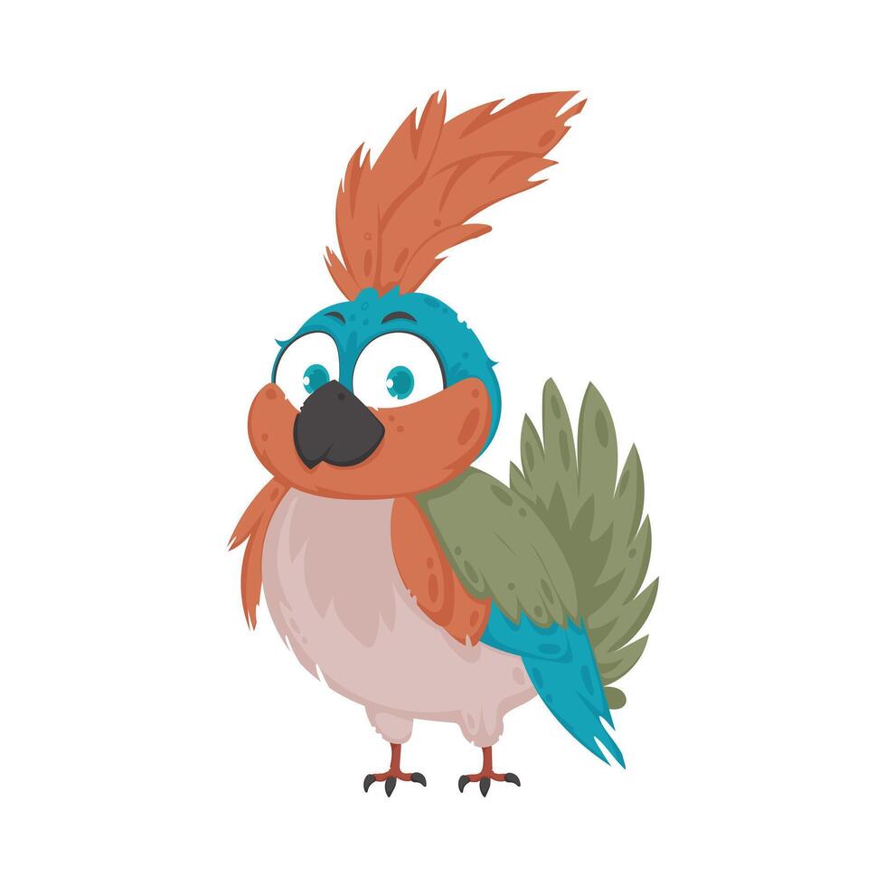 A cartoon bird with a big beak and a green and blue feather vector